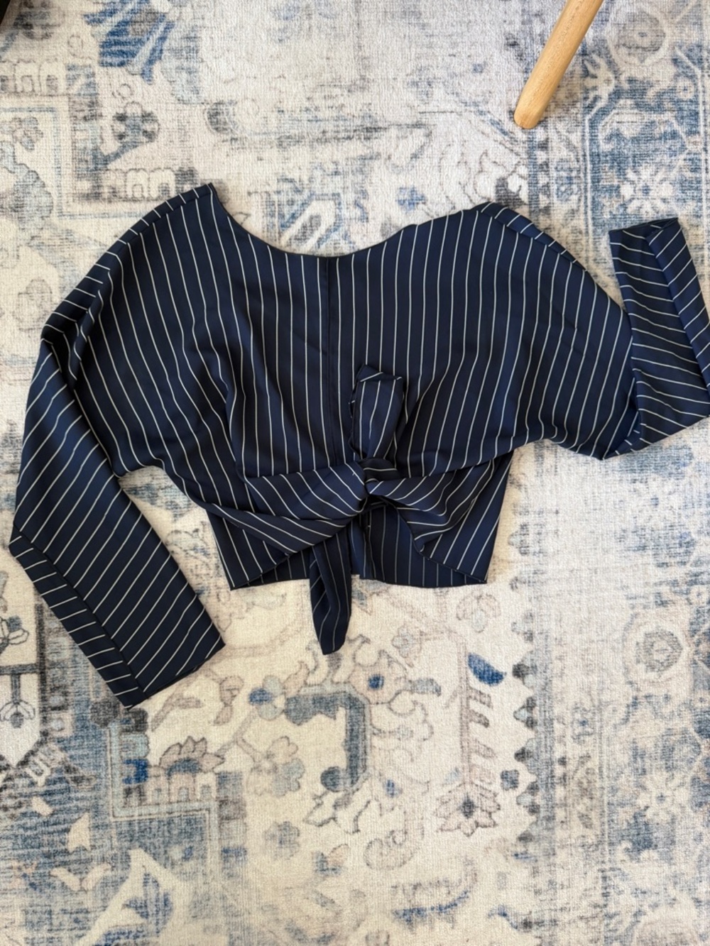 Aritzia Babaton Navy Pinstripe Tie-Front Blouse